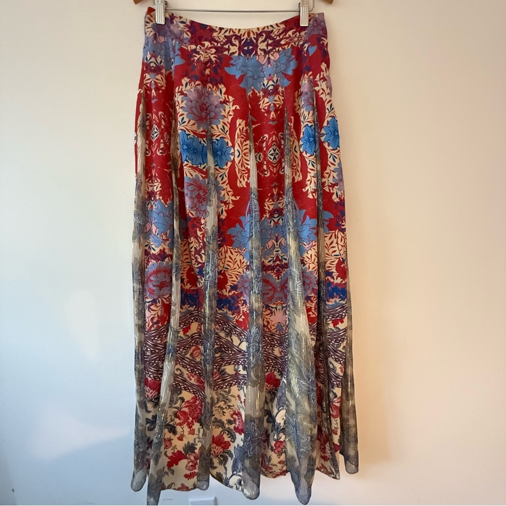 NWT Anthropologie Hemant Nandita Louvre Maxi Skirt Red Blue Floral Size XS